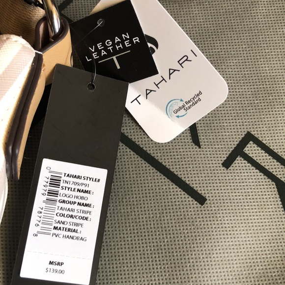 Tahari Logo Hobo sand stripe handbag including grey cover protector. - Picture 2 of 10